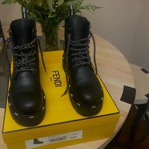 Black Leather FENDI combat boots